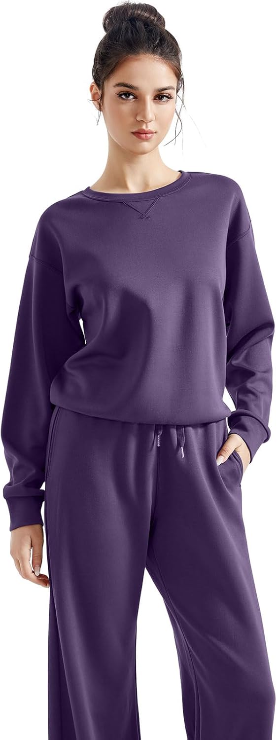 SUUKSESS Women Modal Fall 2 piece outfits Oversized Sweatshirt Wide Leg Pants