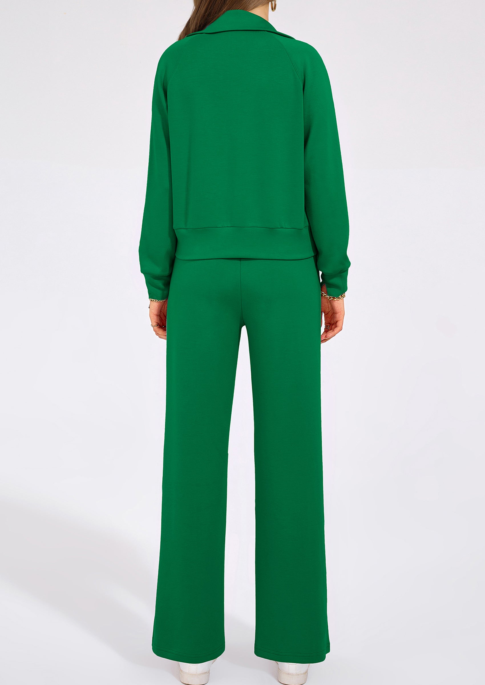 Women's 2 Piece Outfits Casual Lapel Half Zip Sweatshirts And Wide Leg Pants Tracksuit Sets