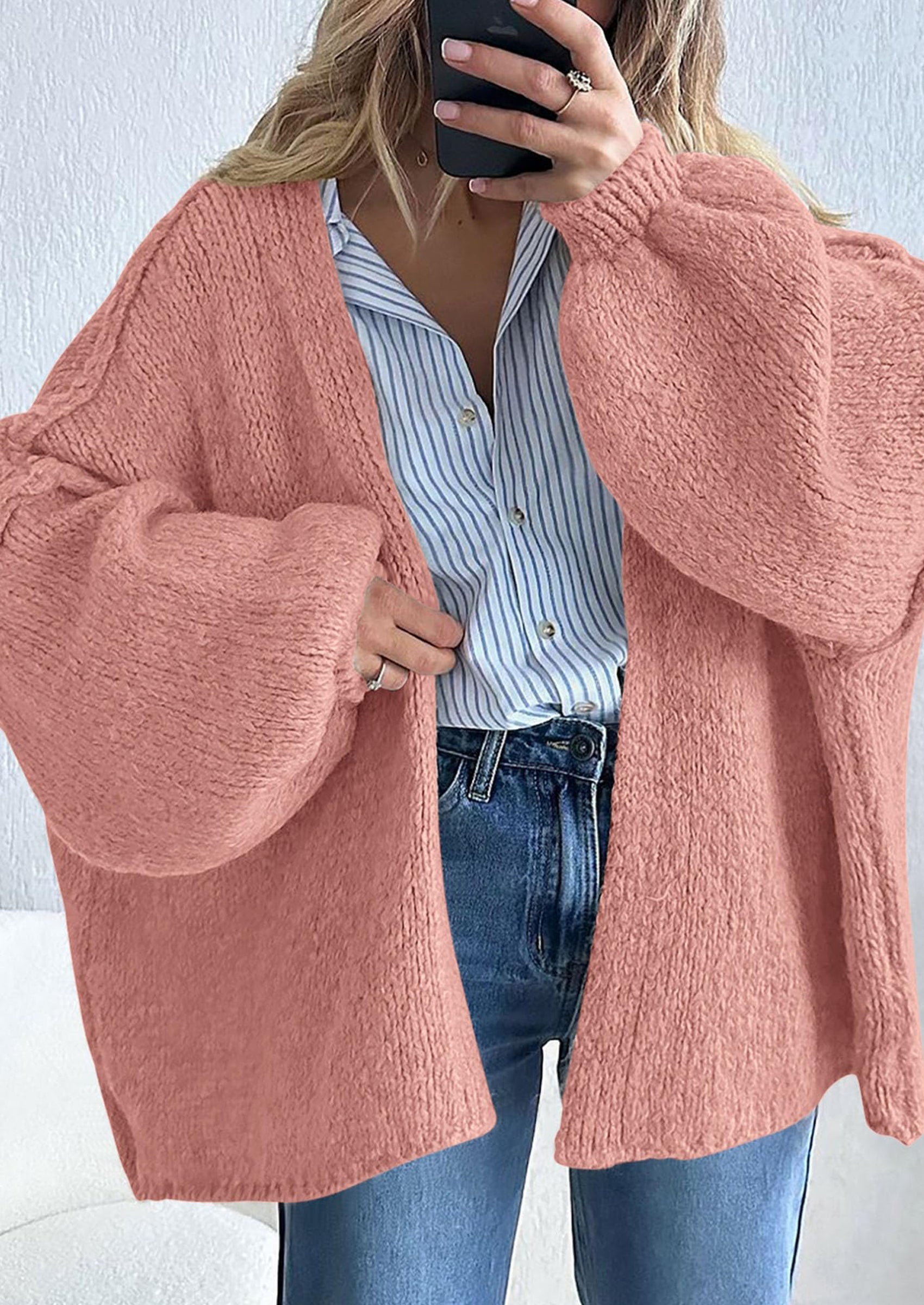 Womens Oversized Cardigan Sweaters Fall Long Lantern Sleeve Knit Open Front Lightweight Sweater