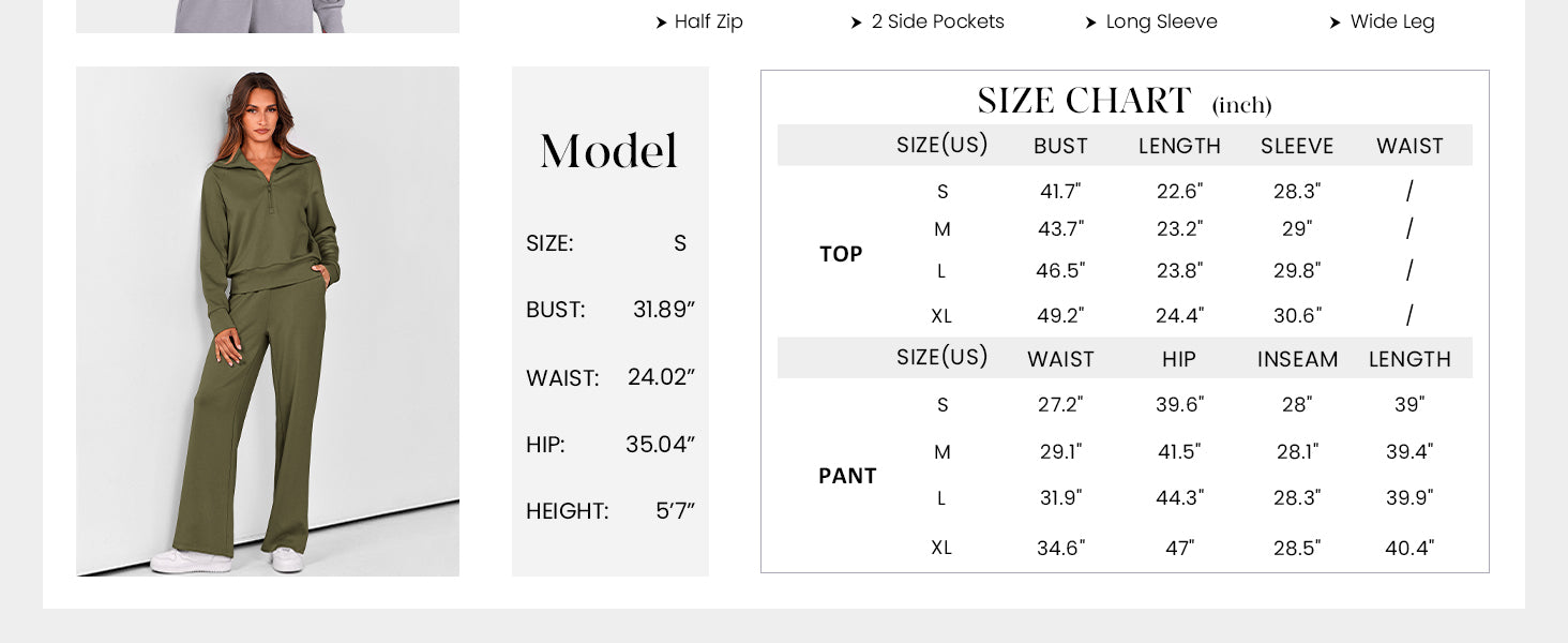 Women's 2 Piece Outfits Casual Lapel Half Zip Sweatshirts And Wide Leg Pants Tracksuit Sets