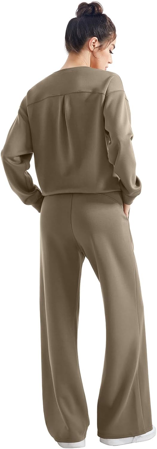 SUUKSESS Women Modal Fall 2 piece outfits Oversized Sweatshirt Wide Leg Pants