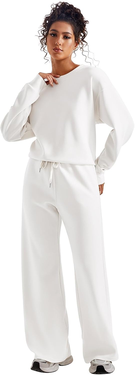 SUUKSESS Women Modal Fall 2 piece outfits Oversized Sweatshirt Wide Leg Pants