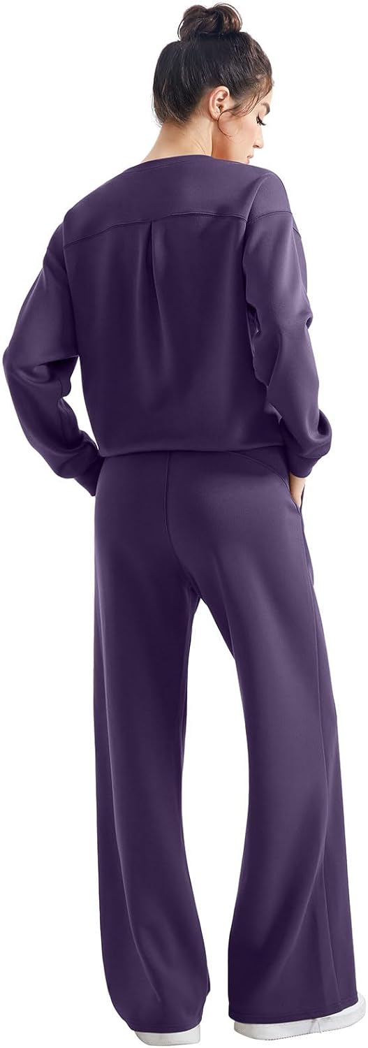 SUUKSESS Women Modal Fall 2 piece outfits Oversized Sweatshirt Wide Leg Pants