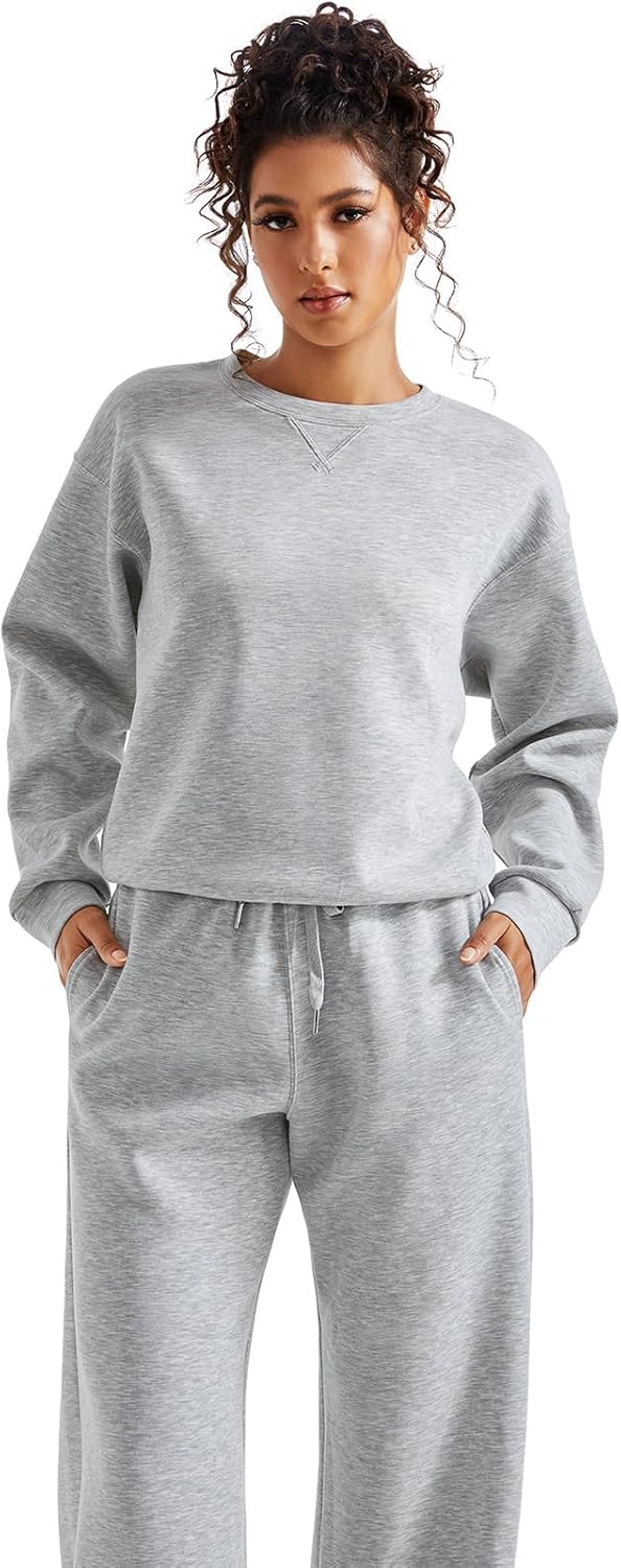 SUUKSESS Women Modal Fall 2 piece outfits Oversized Sweatshirt Wide Leg Pants