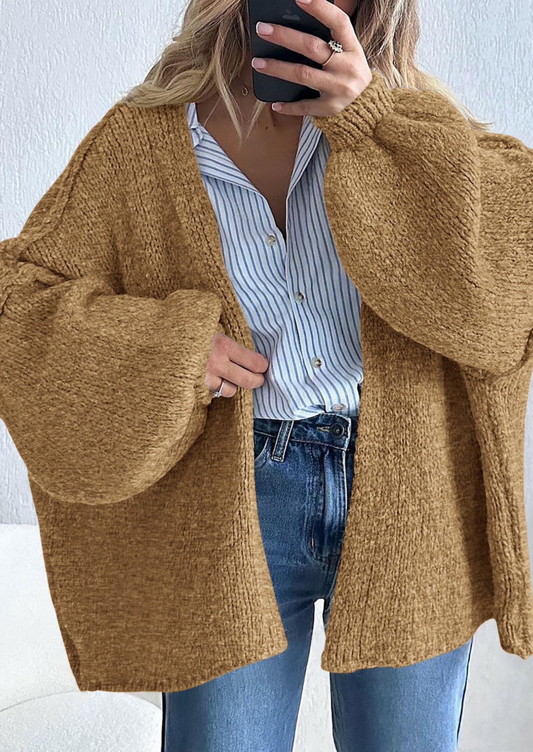 Womens Oversized Cardigan Sweaters Fall Long Lantern Sleeve Knit Open Front Lightweight Sweater