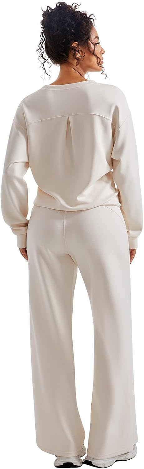 SUUKSESS Women Modal Fall 2 piece outfits Oversized Sweatshirt Wide Leg Pants