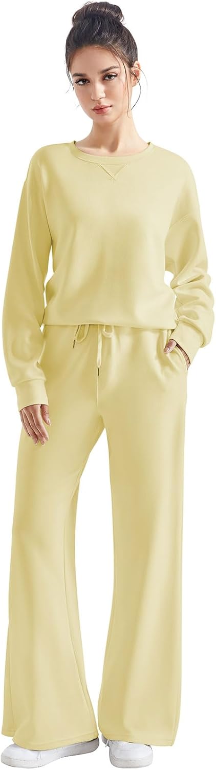 SUUKSESS Women Modal Fall 2 piece outfits Oversized Sweatshirt Wide Leg Pants
