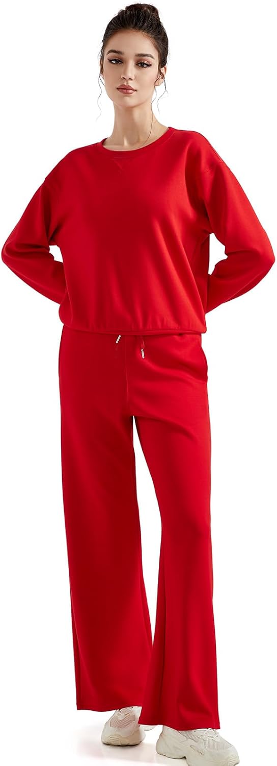 SUUKSESS Women Modal Fall 2 piece outfits Oversized Sweatshirt Wide Leg Pants