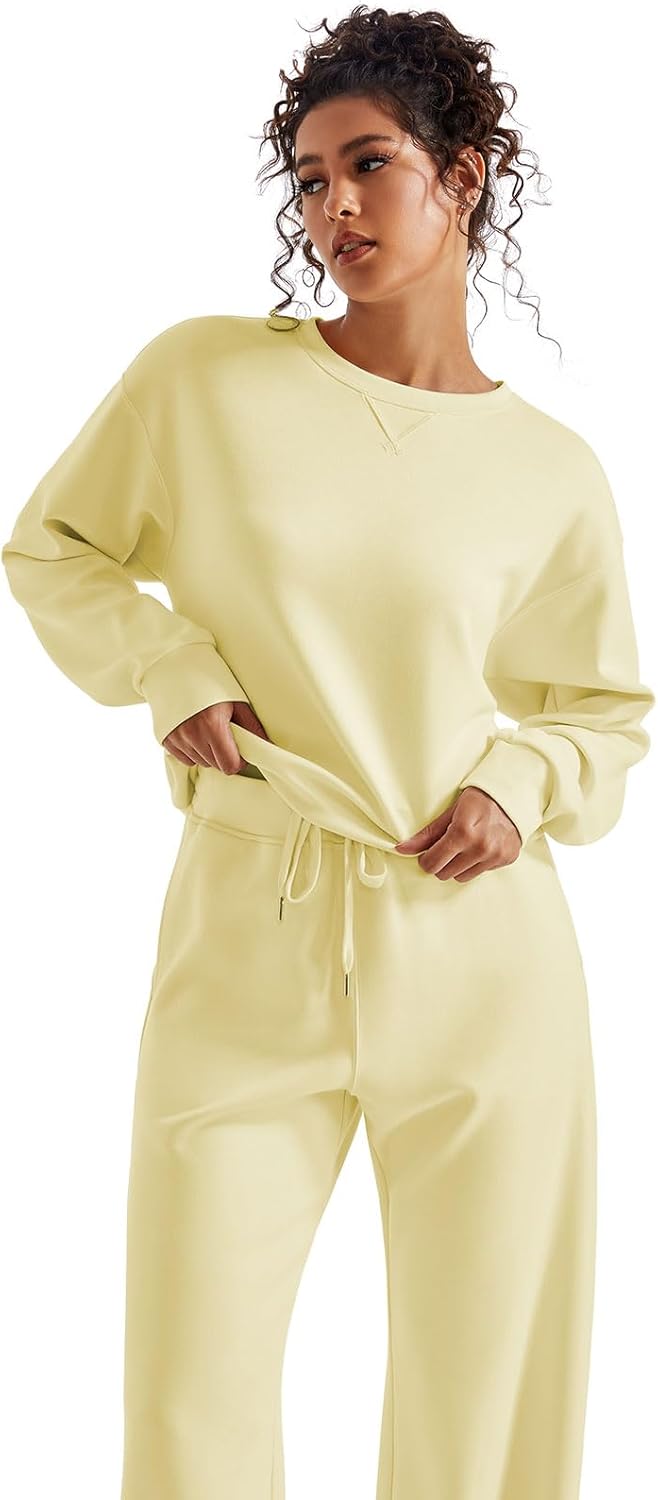 SUUKSESS Women Modal Fall 2 piece outfits Oversized Sweatshirt Wide Leg Pants