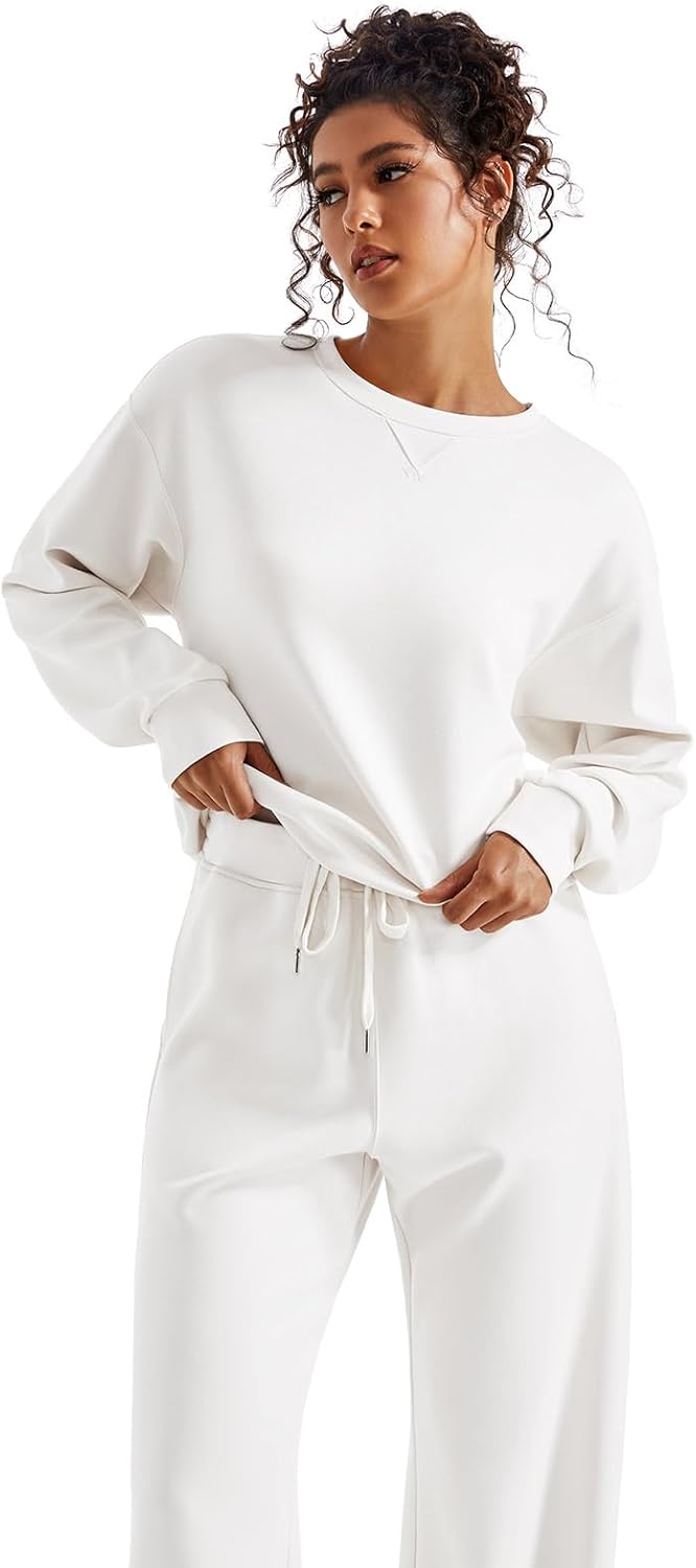 SUUKSESS Women Modal Fall 2 piece outfits Oversized Sweatshirt Wide Leg Pants