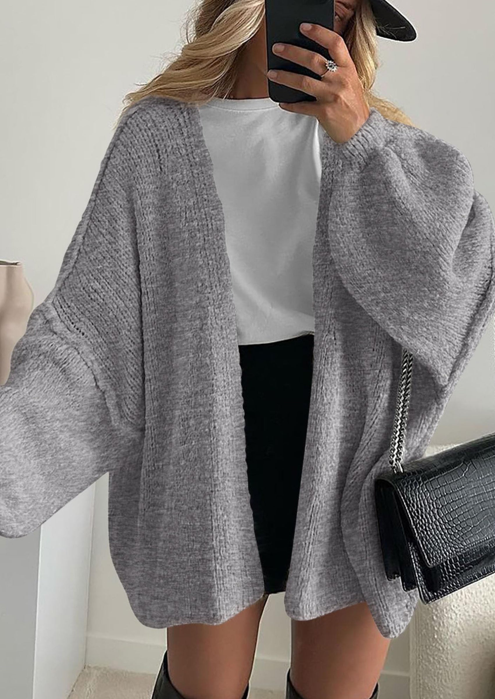 Womens Oversized Cardigan Sweaters Fall Long Lantern Sleeve Knit Open Front Lightweight Sweater