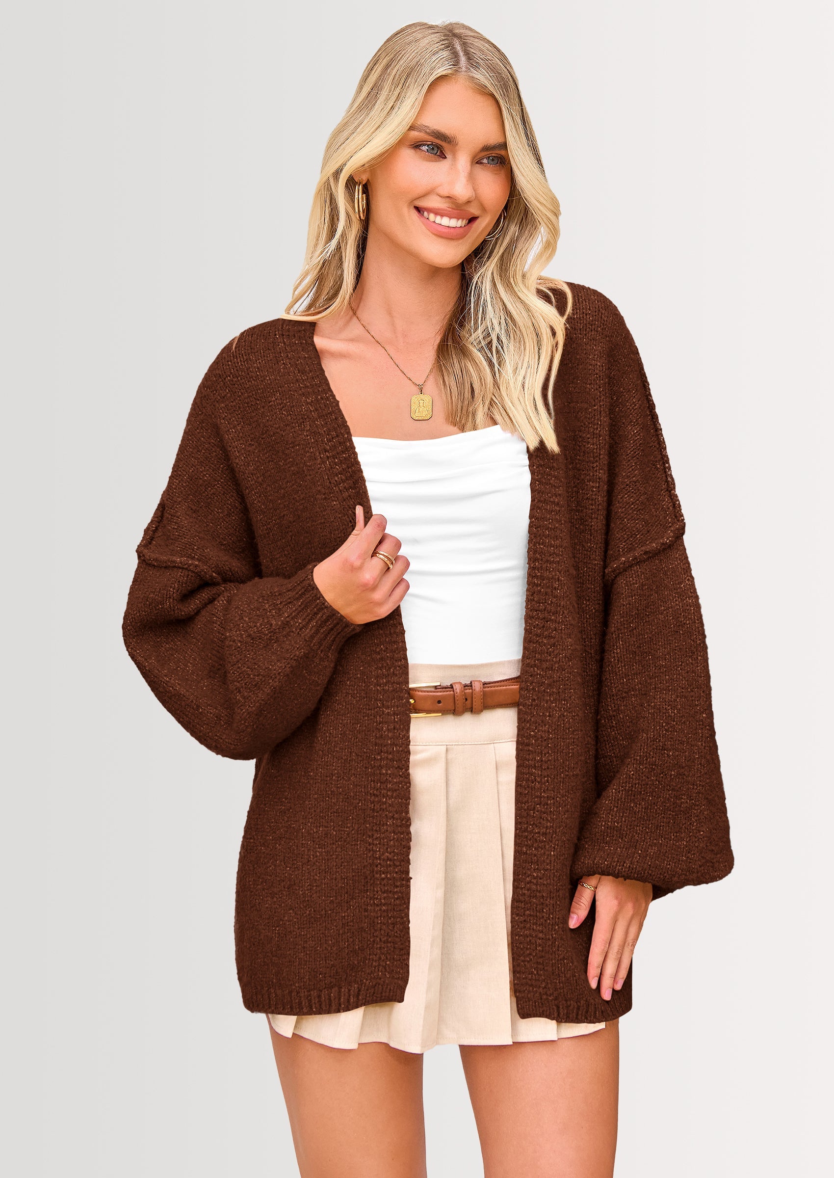 Womens Oversized Cardigan Sweaters Fall Long Lantern Sleeve Knit Open Front Lightweight Sweater