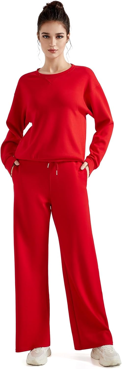 SUUKSESS Women Modal Fall 2 piece outfits Oversized Sweatshirt Wide Leg Pants